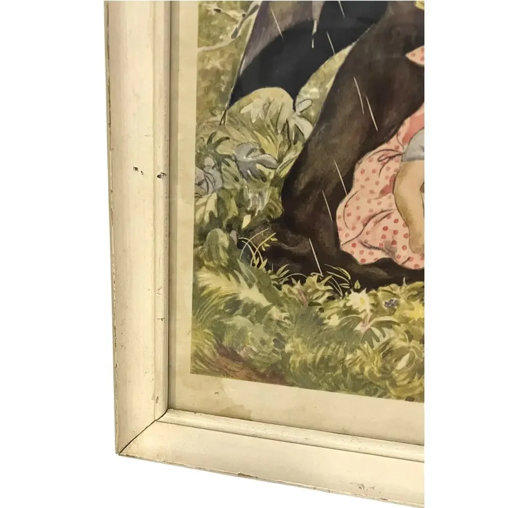 Vintage 40s Framed Nursery Rhyme Print: 